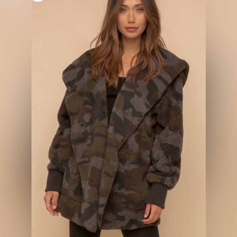 Teddy Hooded Camo Jacket - Olive Camo